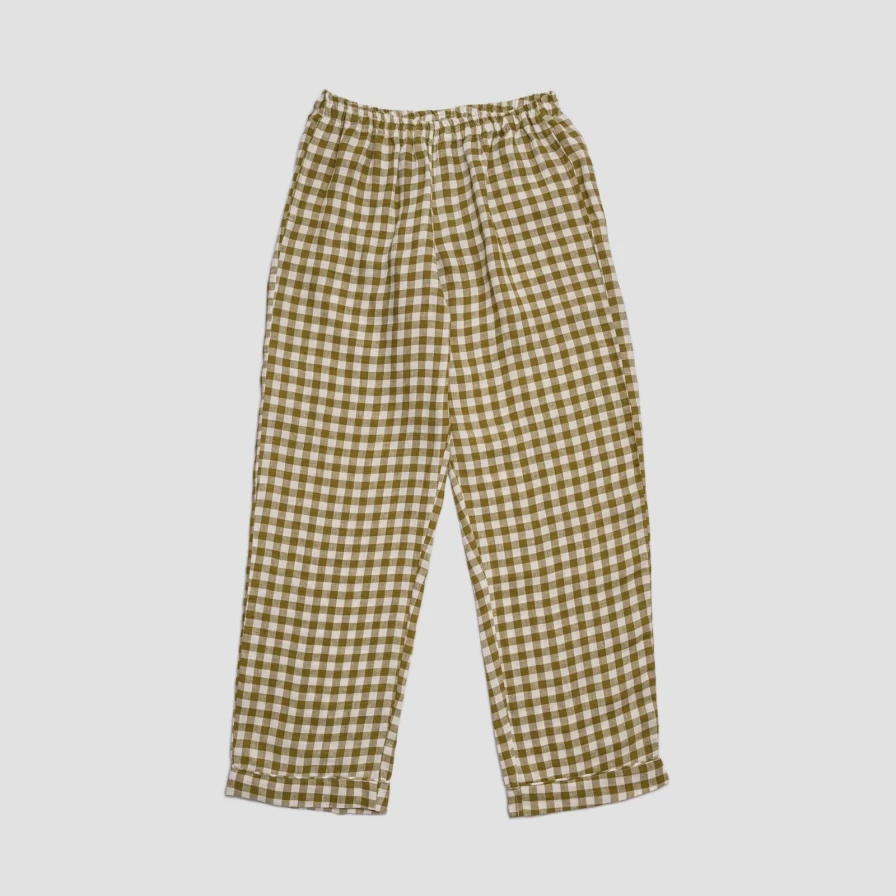 Piglet in Bed Women's Botanical Green Gingham Linen Pajama Pants for Comfortable Sleep