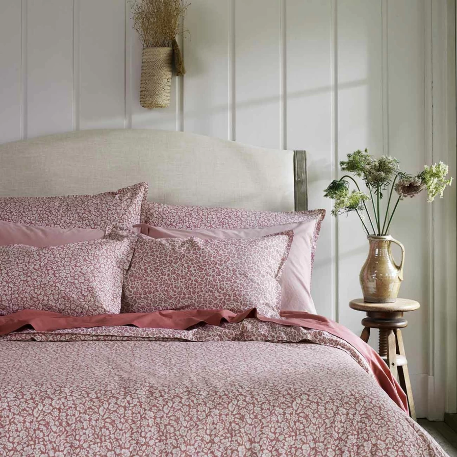 Piglet in Bed Red Dune Meadow Floral Printed Cotton Pillowcase Pair - Soft Botanical Design Bedding