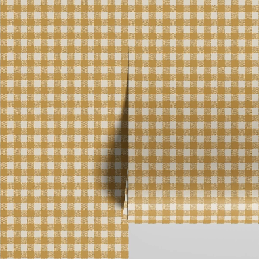 "Piglet in Bed Honey Gingham Wallpaper – Classic Checkered Pattern Peel & Stick Wallpaper"