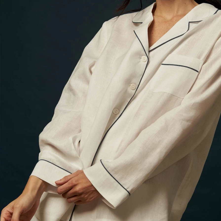 "Piglet in Bed Women's White Linen Pyjama Shorts Set - Breathable Summer Sleepwear"