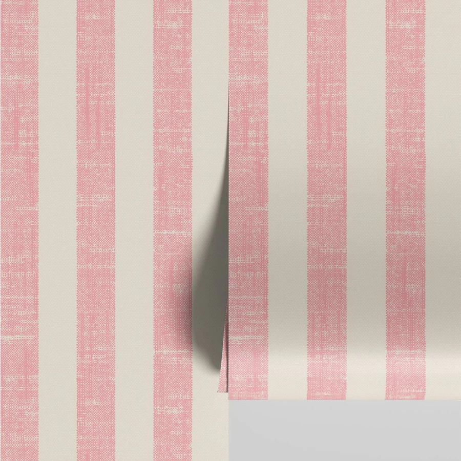 "Piglet in Bed Pink Bloom Pembroke Stripe Wallpaper – Floral Striped Wallpaper for Bedroom & Home Decor"