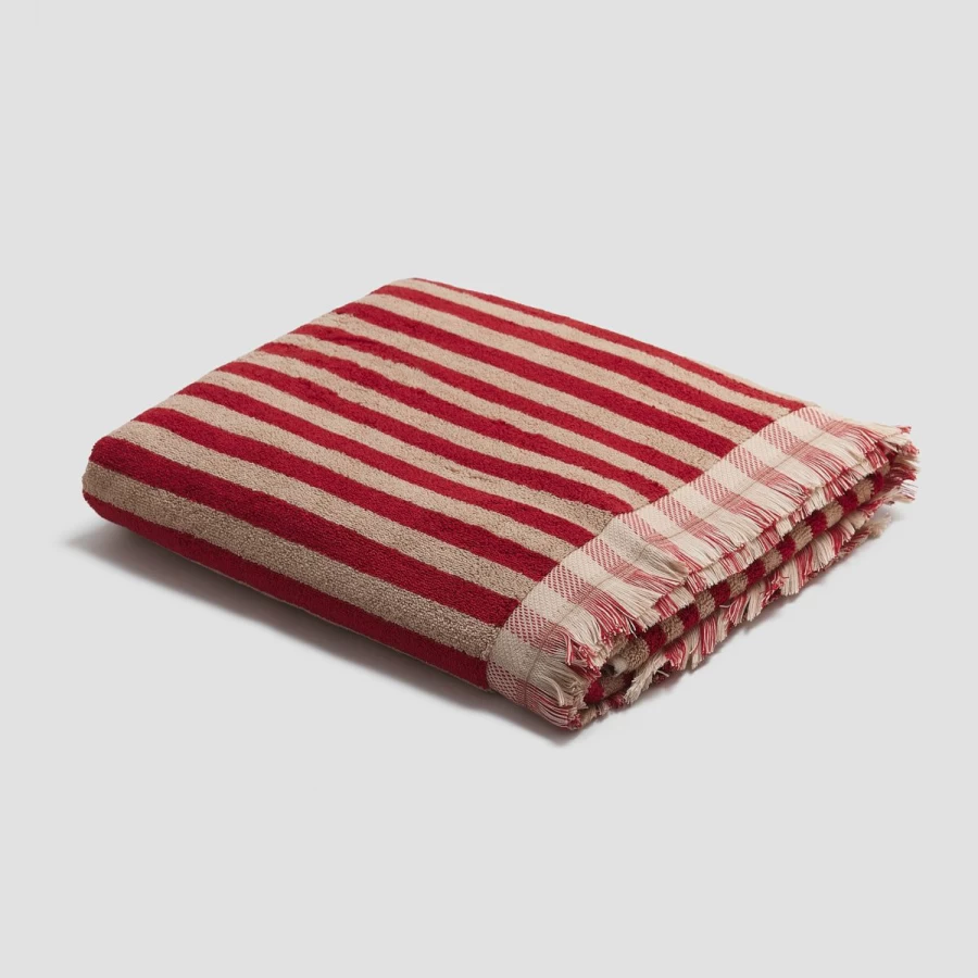 Piglet in Bed Red Sandstone Striped 100% Cotton Bath Towel - Large Luxury Bath Sheet