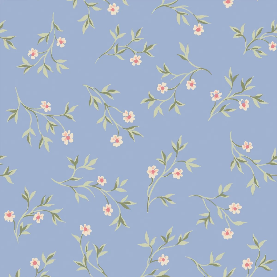 "Piglet in Bed Meadow Blue Spring Sprig Wallpaper – Floral Botanical Peel and Stick Wallpaper"