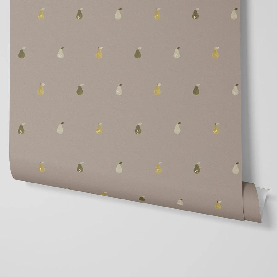 "Piglet in Bed Mushroom Grey Pears Wallpaper – Botanical Peel and Stick Wallpaper"