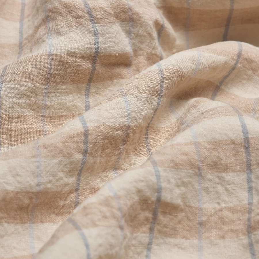 Piglet in Bed Cafe Au Lait Striped Linen Flat Sheet - Check Pattern Bedding