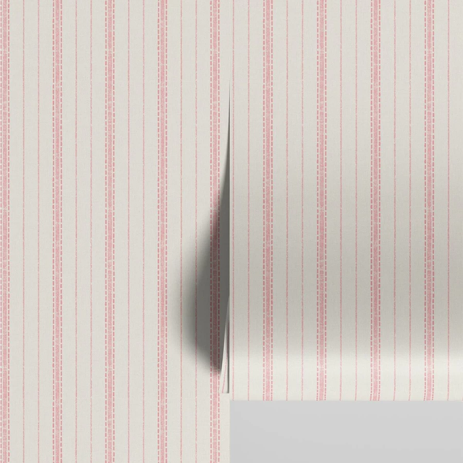 "Piglet in Bed Pink Bloom Ticking Stripe Wallpaper – Floral Striped Wallpaper for Bedroom & Home Decor"