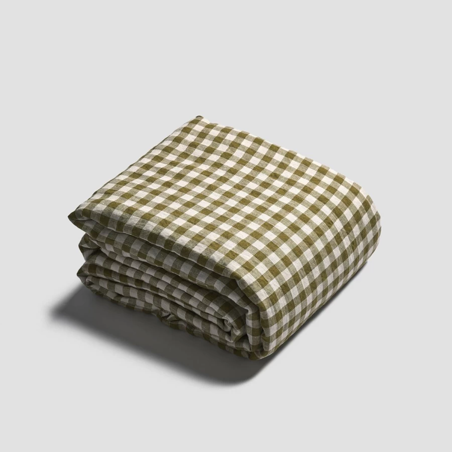 Piglet in Bed Botanical Green Gingham Linen Duvet Cover Set - 100% Natural European Flax
