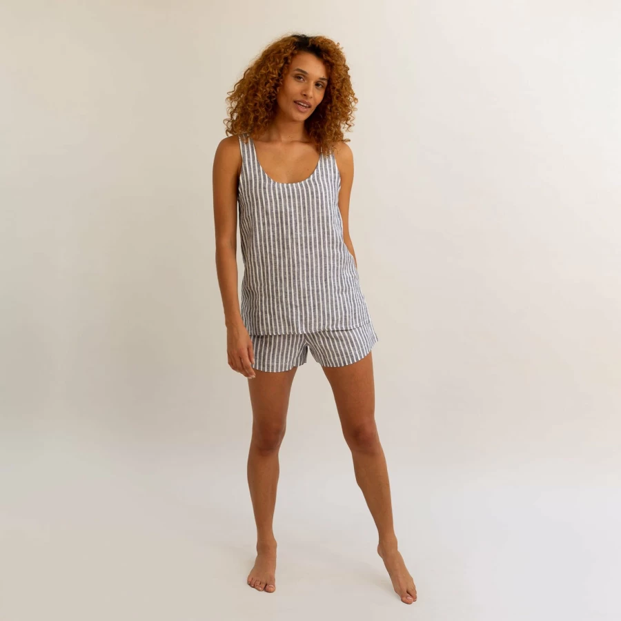 Piglet in Bed Women's Midnight Stripe Cami Pajama Set - Soft Cotton Sleepwear
