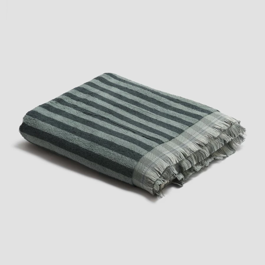 Piglet in Bed Pine Green Striped Organic Cotton Bath Sheet – Luxurious Eco-Friendly Towel