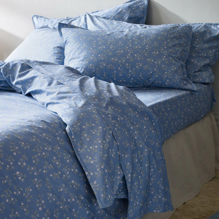 Piglet in Bed 100% Cotton Iris Floral Printed Flat Sheet – Soft & Breathable Bedding
