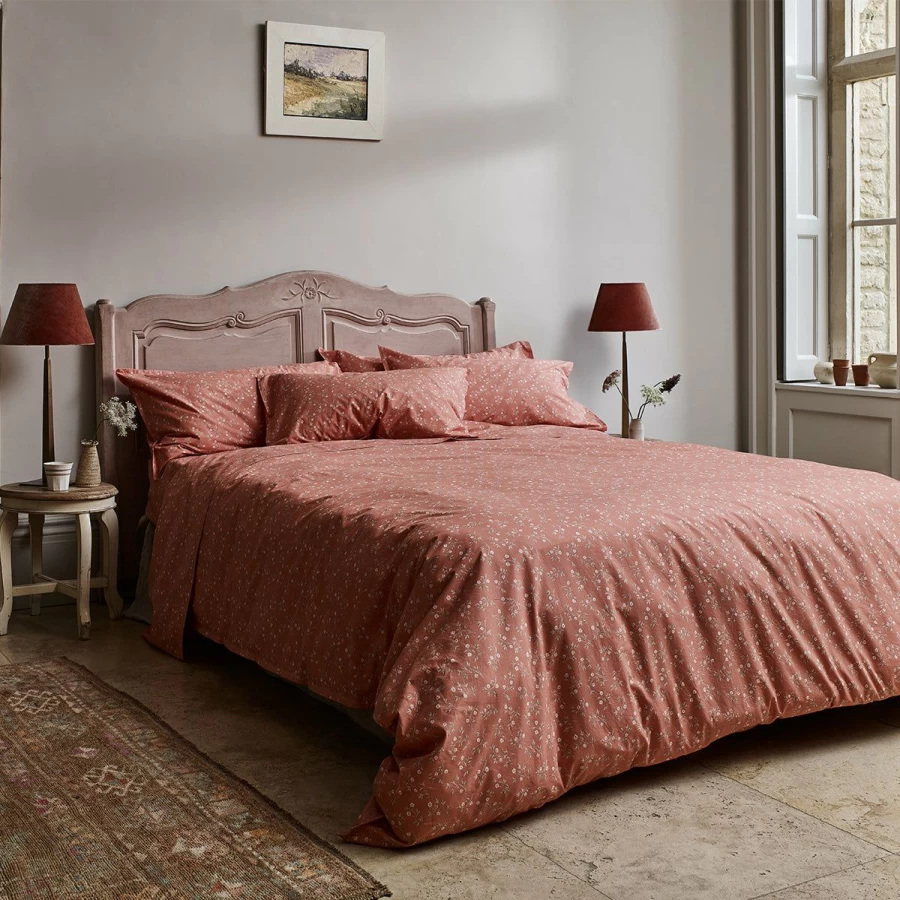 Piglet in Bed 100% Organic Cotton Duvet Cover with Apricot Floral Design
