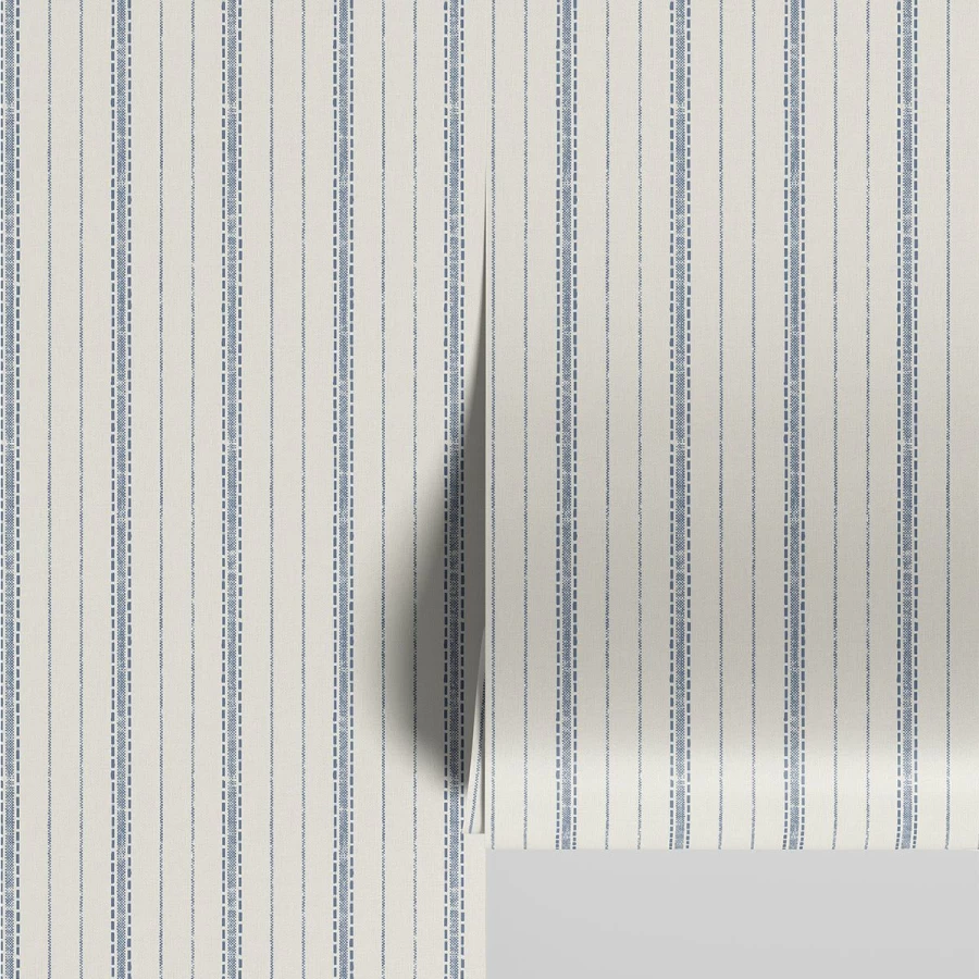 "Piglet in Bed Denim Blue Ticking Stripe Wallpaper – Premium Textured Wallpaper for Stylish Interiors"