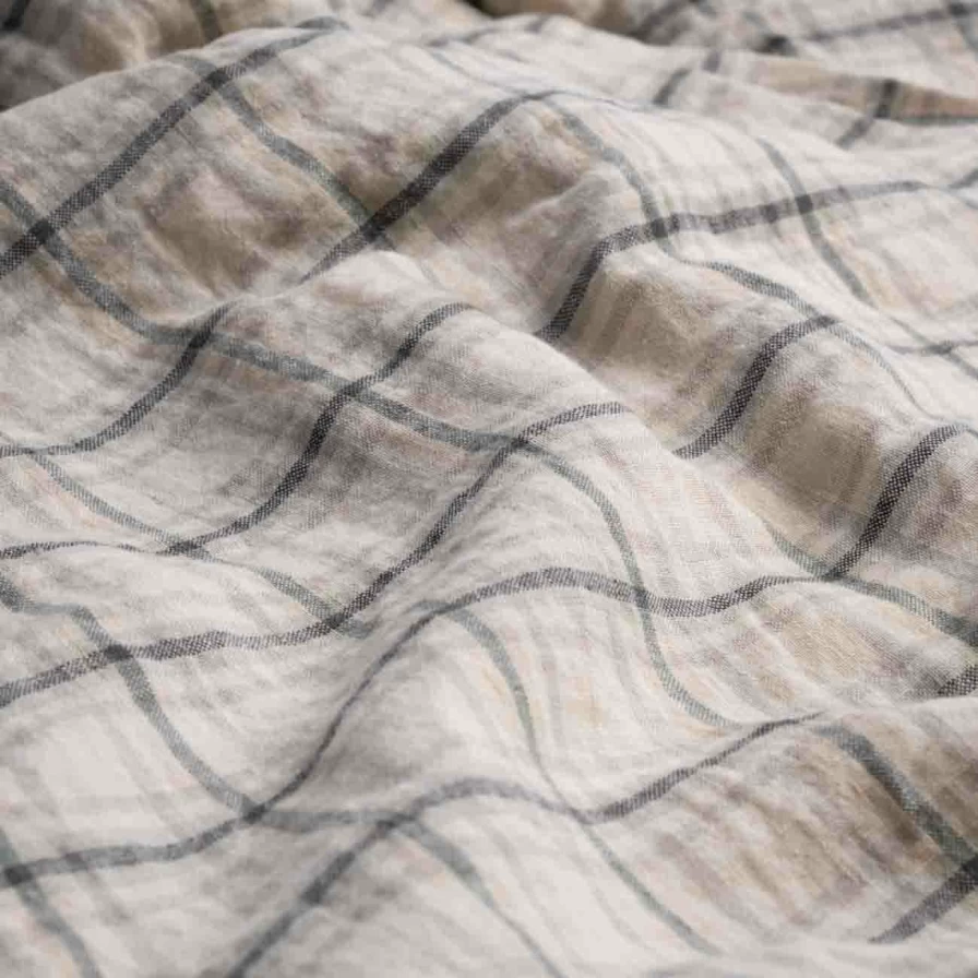 Piglet in Bed 100% Natural Check Linen Flat Sheet – Breathable & Premium Quality