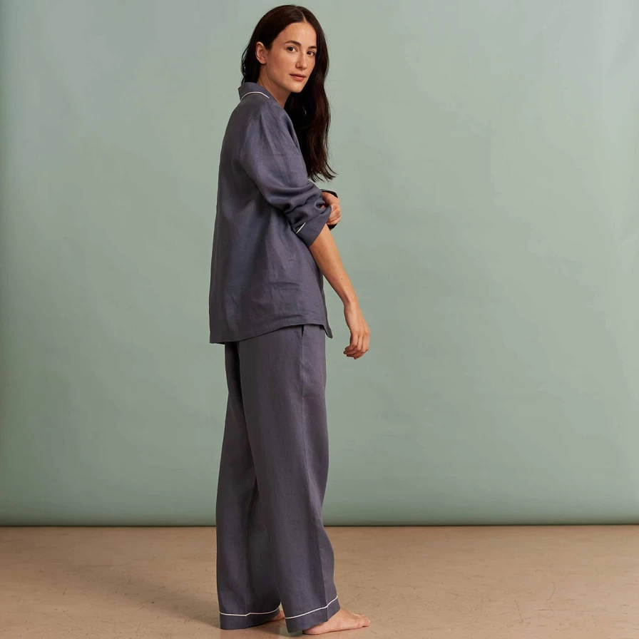 Piglet in Bed Women's Blueberry Linen Pyjama Pants - Soft & Breathable Sleepwear