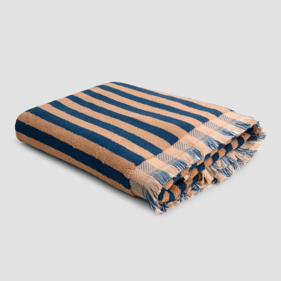 Piglet in Bed Blue and Porcini Stripe Cotton Towels – Soft Luxury Bath Towels