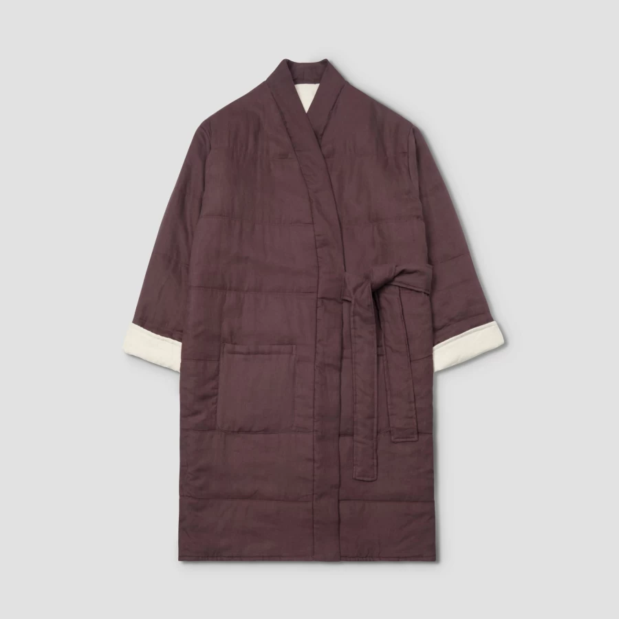Piglet in Bed Conker Brown 100% Linen Housecoat - Relaxing Home Wear for Women & Men