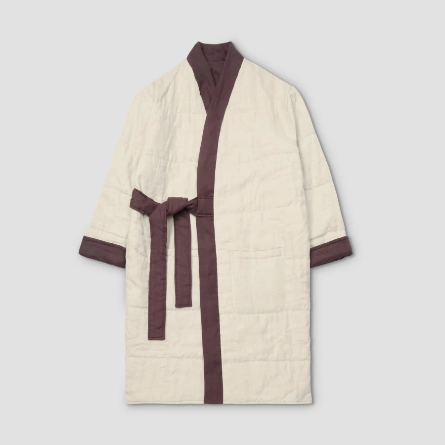 Piglet in Bed Conker Brown 100% Linen Housecoat - Relaxing Home Wear for Women & Men