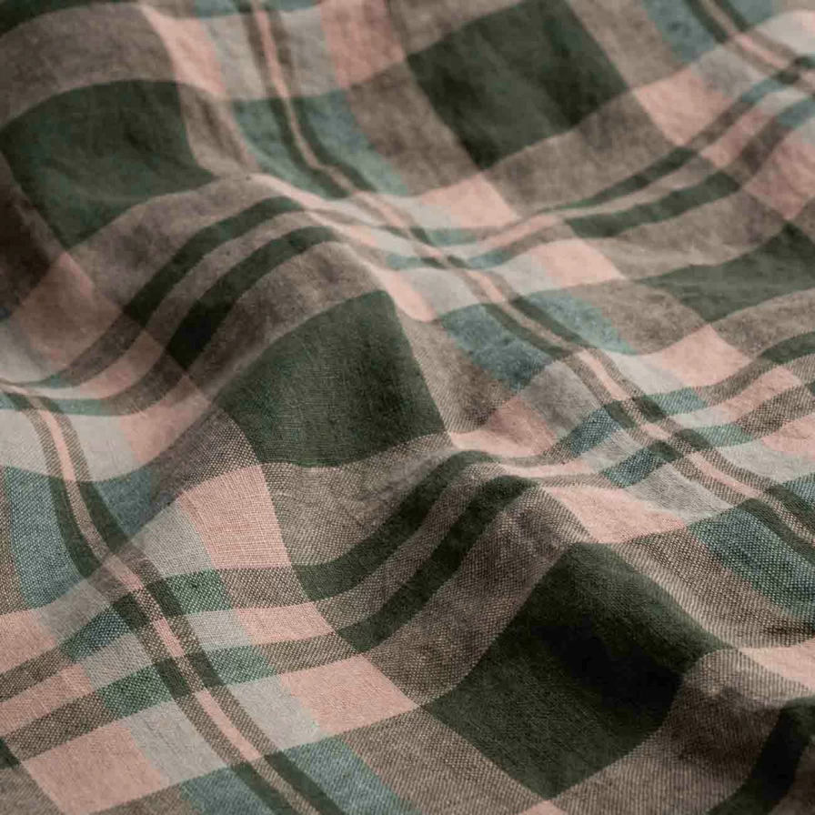 Piglet in Bed Fern Green Checkered Linen Pillowcase Set - 2 Pack