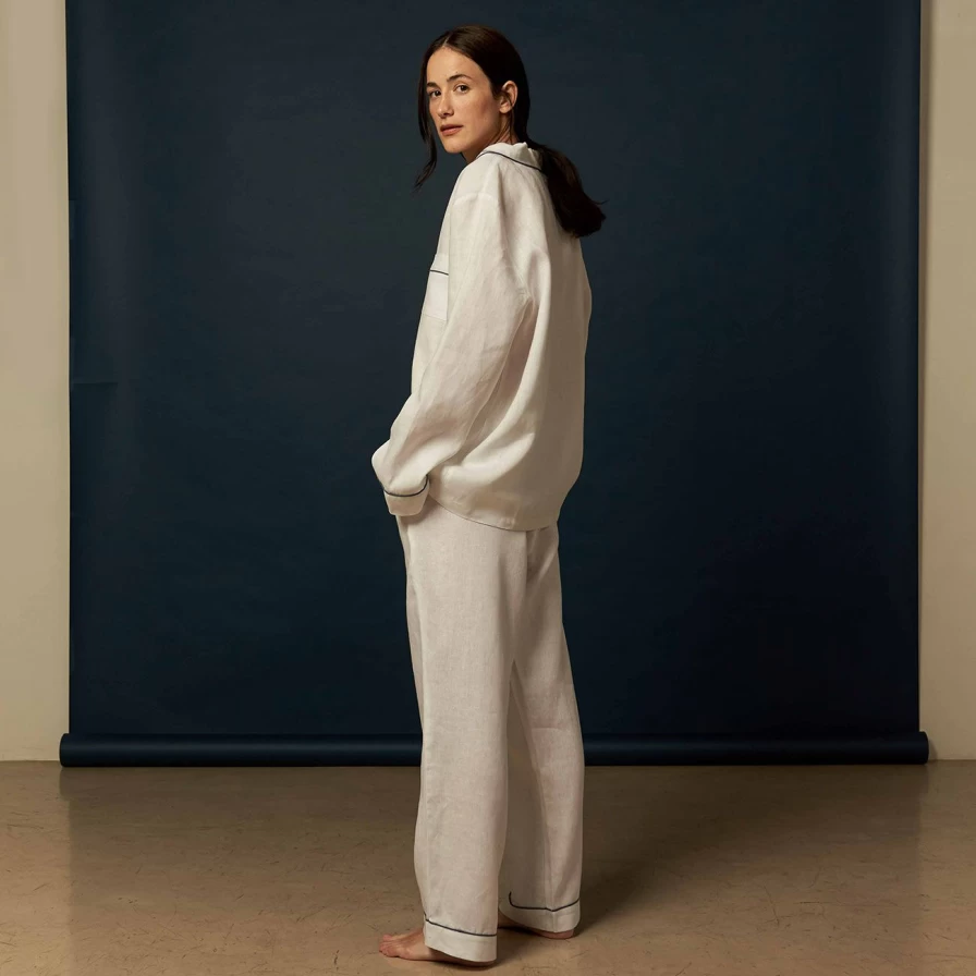 Piglet in Bed Women's White Linen Pyjama Pants - Soft & Breathable Sleep Trousers
