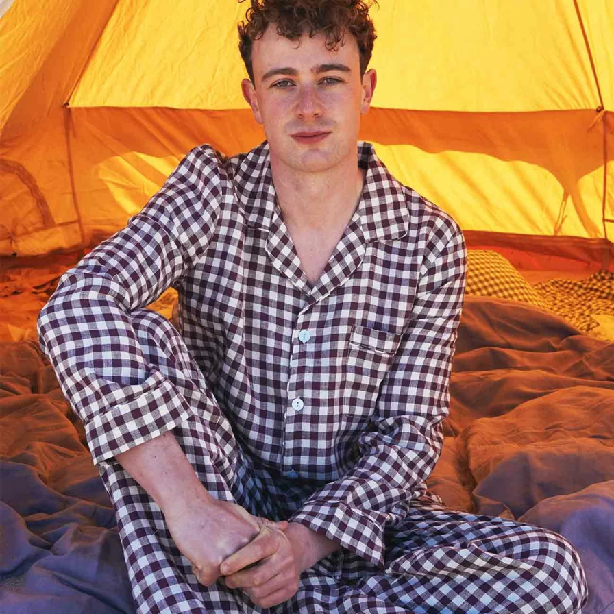 Piglet in Bed Men's Gingham Check Cotton Pyjama Pants - Comfortable Sleepwear Lounge Trousers