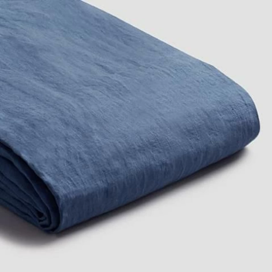 Piglet in Bed 100% Linen Duvet Cover - Breathable Blueberry Blue Bedding Set, Double Queen King Sizes
