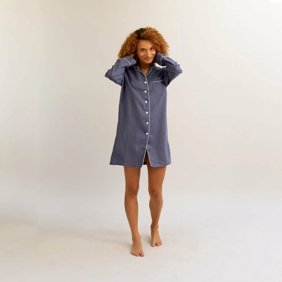 Piglet in Bed Women's Blueberry Linen Nightshirt - Soft & Breathable Sleepwear