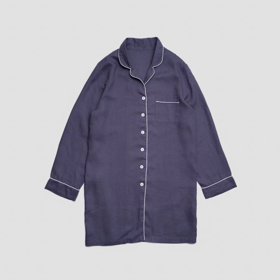 Piglet in Bed Women's Blueberry Linen Nightshirt - Soft & Breathable Sleepwear