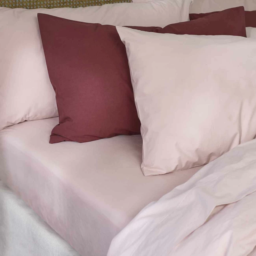 Piglet in Bed French Rose Washed Cotton Percale Pillowcase Pair - Organic & Breathable Bed Linen