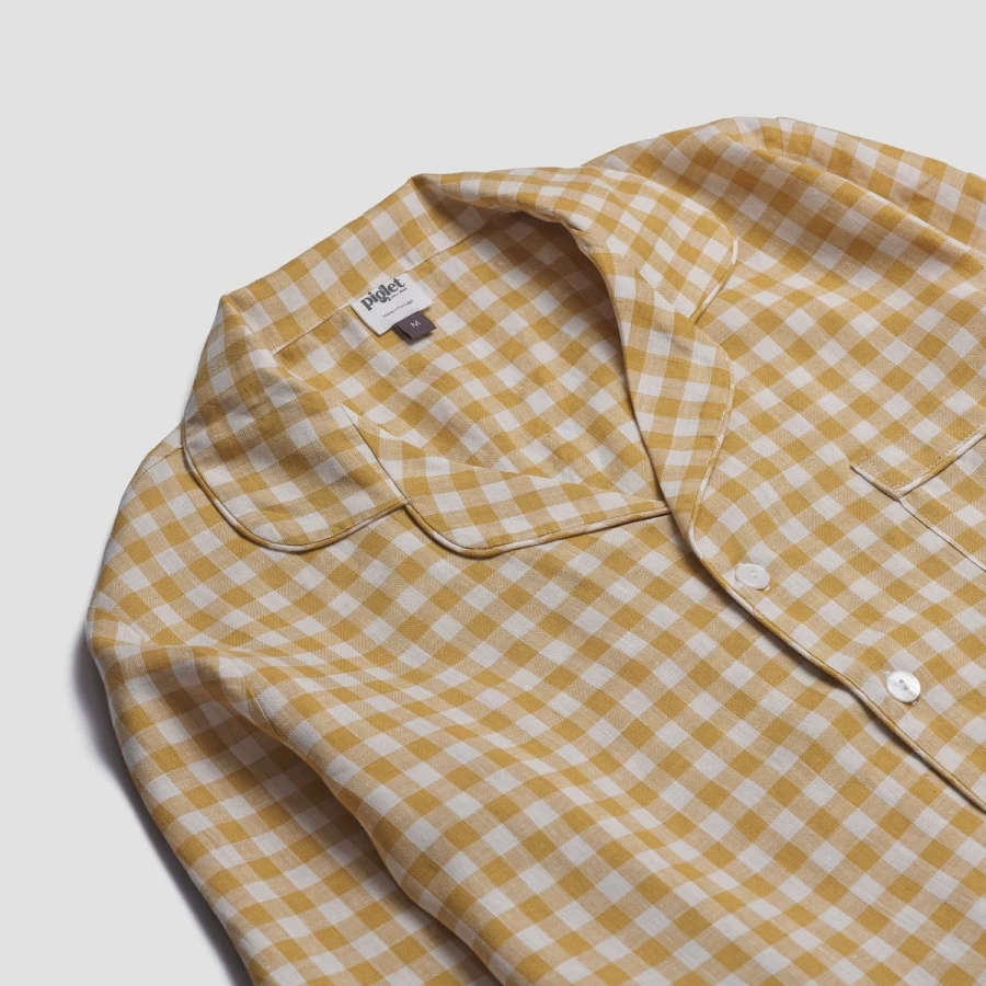 Piglet in Bed Men's Honey Gingham Cotton Pyjama Shirt - Soft Sleepwear & Loungewear