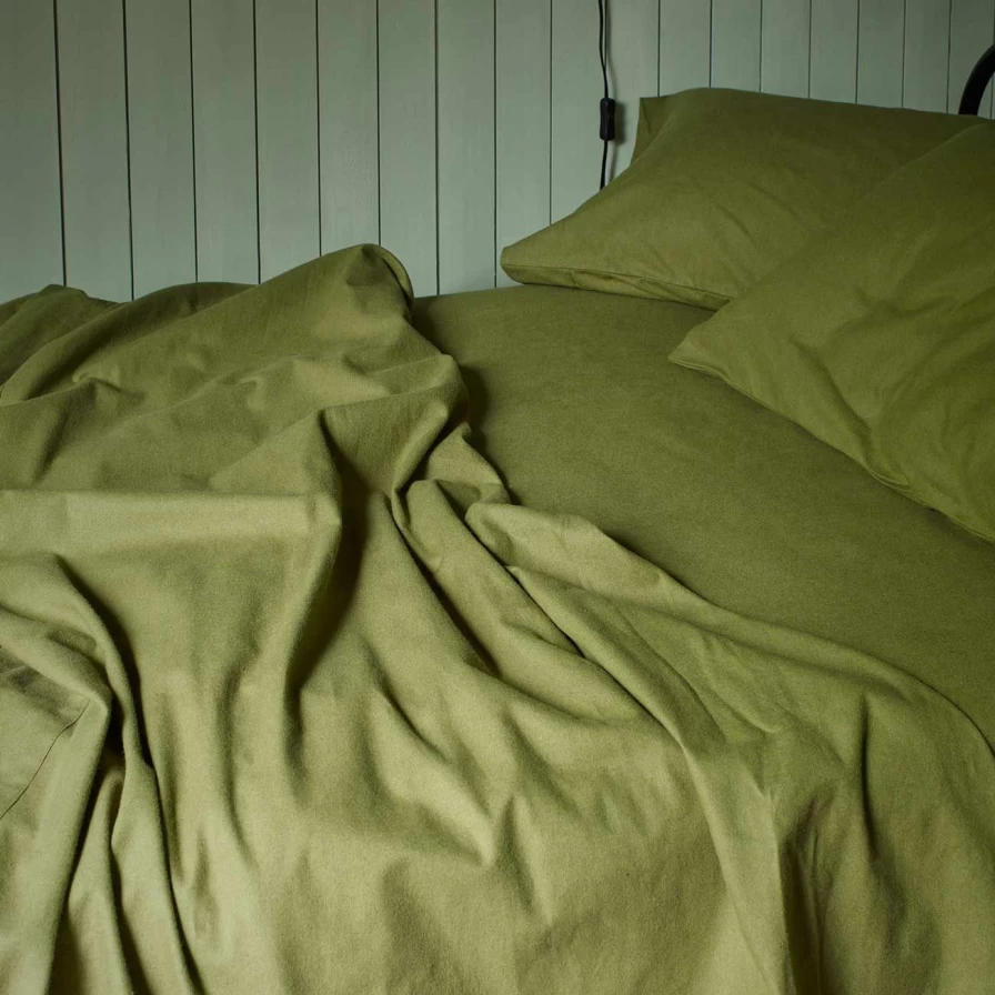 Piglet in Bed Olive Green Brushed Cotton Fitted Sheet - Organic & Sustainable Bedding