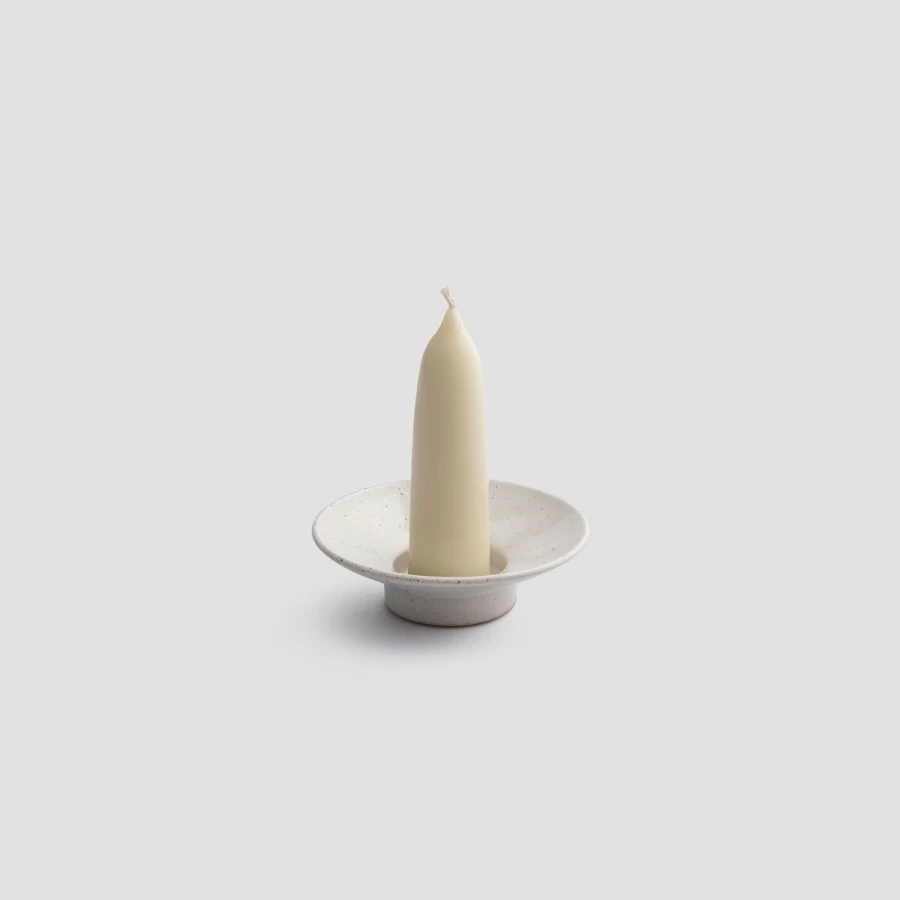 Piglet in Bed Speckled White Ceramic Stubby Candle Holder – Rustic Home Decor