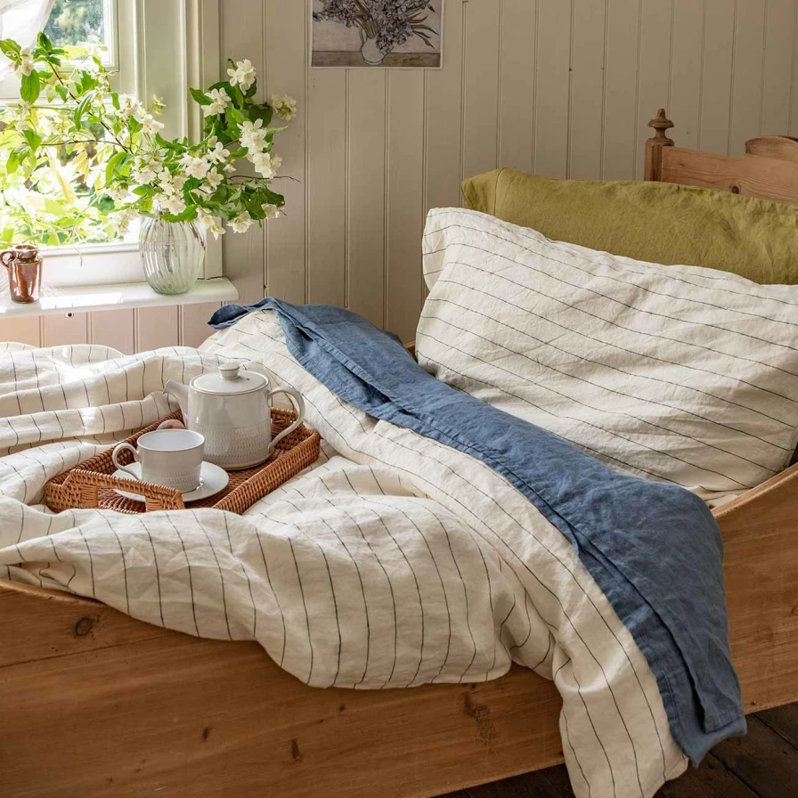 Piglet in Bed Luna Stripe Linen Duvet Cover Set - 100% Natural Washed Linen Bedding