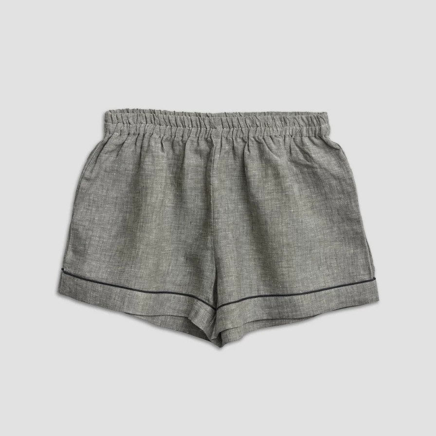 "Piglet in Bed Grey Linen Pyjama Shorts – Comfortable Sleepwear for Men & Women"