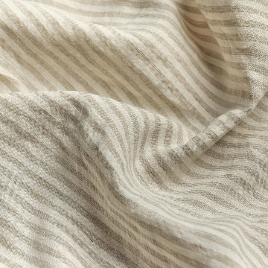 Piglet in Bed 100% Linen Fitted Sheet - Soft Oatmeal Stripe for Comfort & Breathability