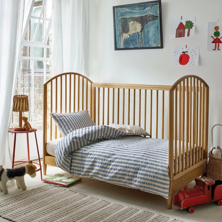 "Piglet in Bed Blue Seersucker Striped Cotton Kids Bedding Set – Soft & Cozy"