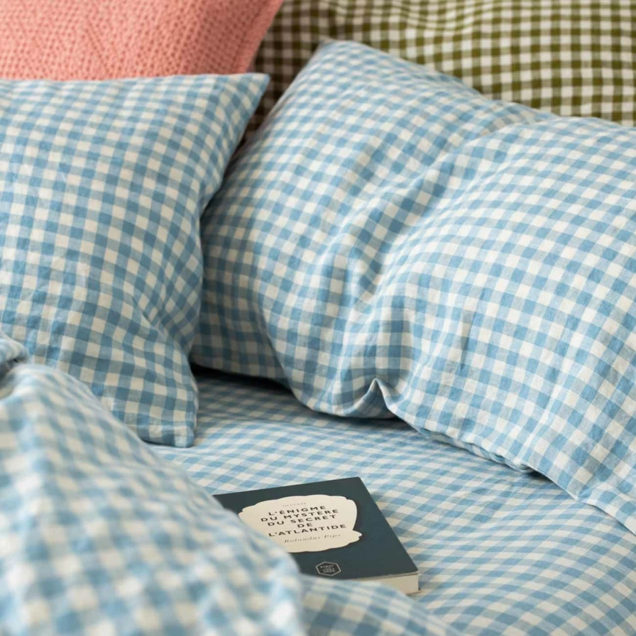 Piglet in Bed Blue Gingham Linen Pillowcase Pair - Soft & Breathable Bedding