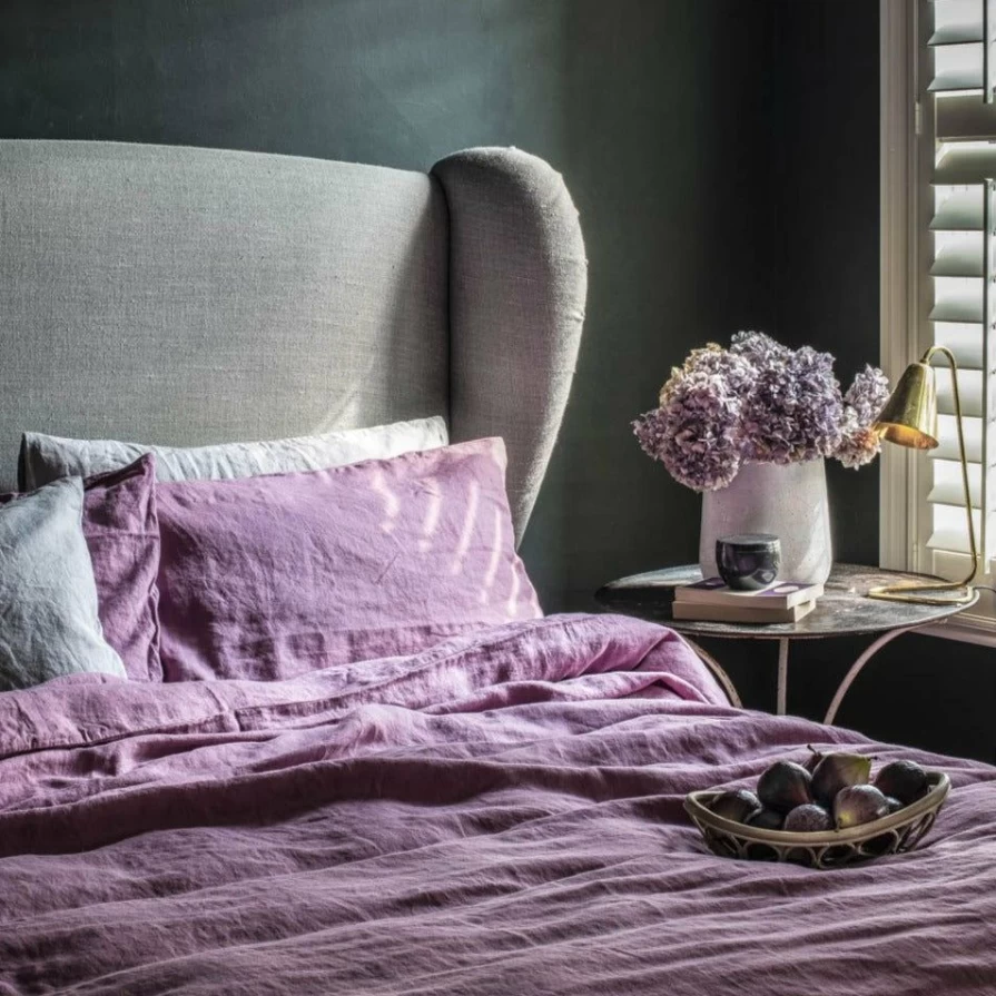 Piglet in Bed 100% Linen Duvet Cover - Breathable Raspberry Red Bedding Set, Double Queen King Sizes