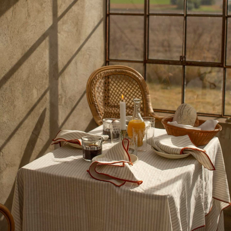 "Piglet in Bed 100% Linen Napkins Set of 4 - Striped Oatmeal Kitchen & Dining Table Linens"