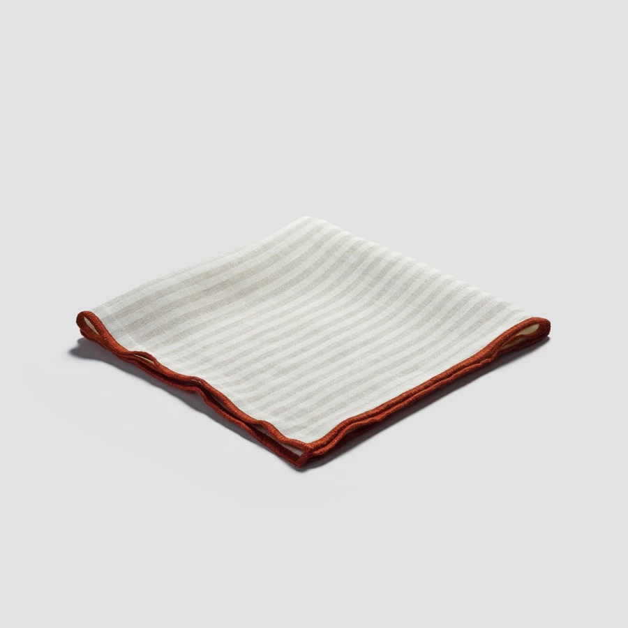 "Piglet in Bed 100% Linen Napkins Set of 4 - Striped Oatmeal Kitchen & Dining Table Linens"