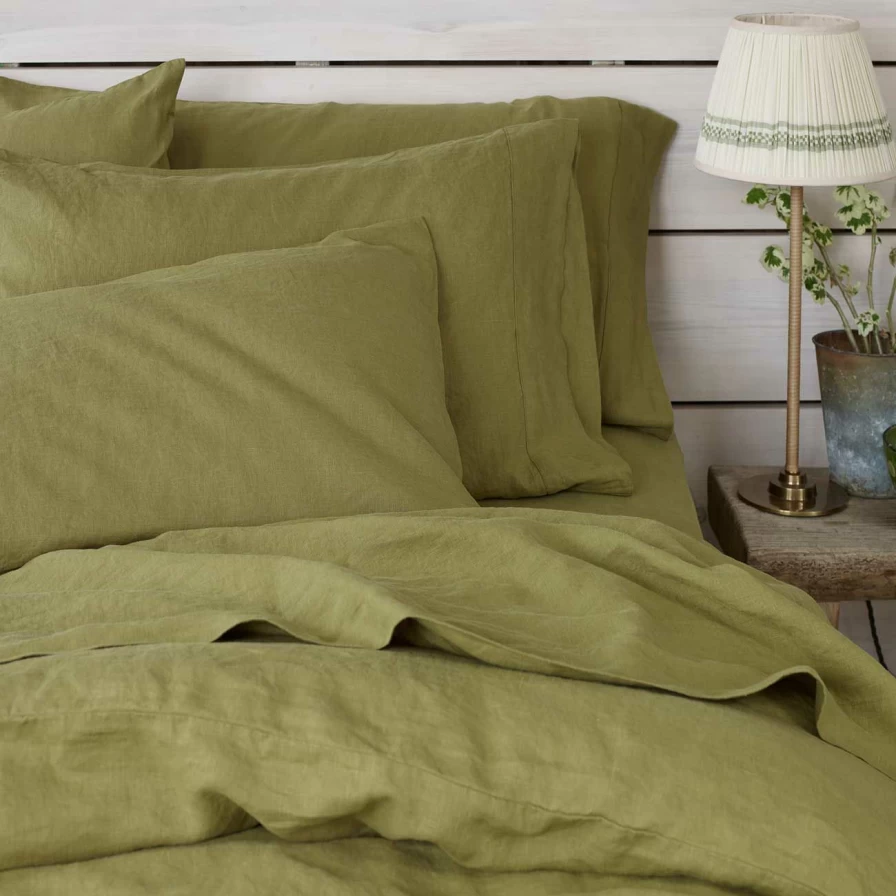Piglet in Bed Organic Linen Pillowcase Set - Botanical Green (2 Pack)