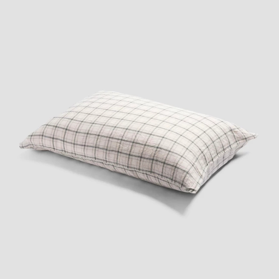 Piglet in Bed 100% Natural Check Linen Pillowcases (Set of 2) - Breathable & Eco-Friendly Bedding