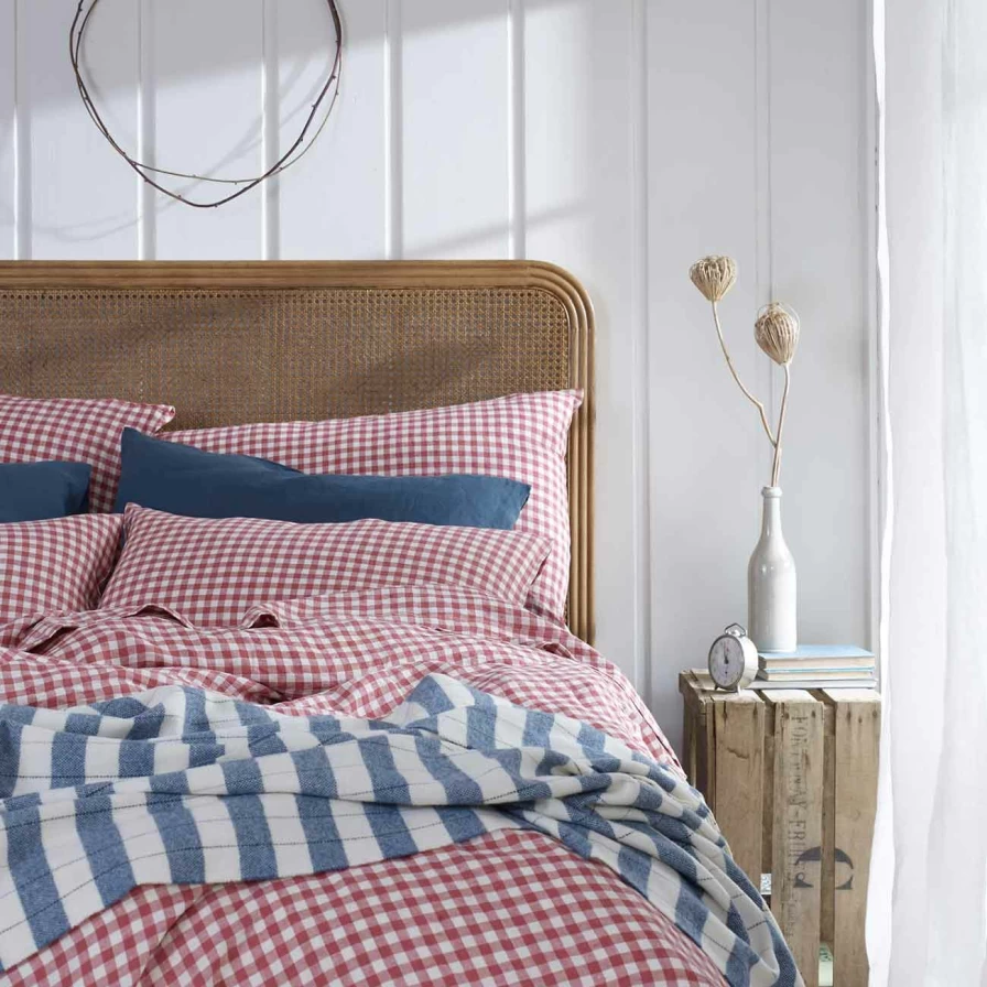 Piglet in Bed Mineral Red Gingham Linen Pillowcase Set - 2 Pack Eco-Friendly Pillow Covers