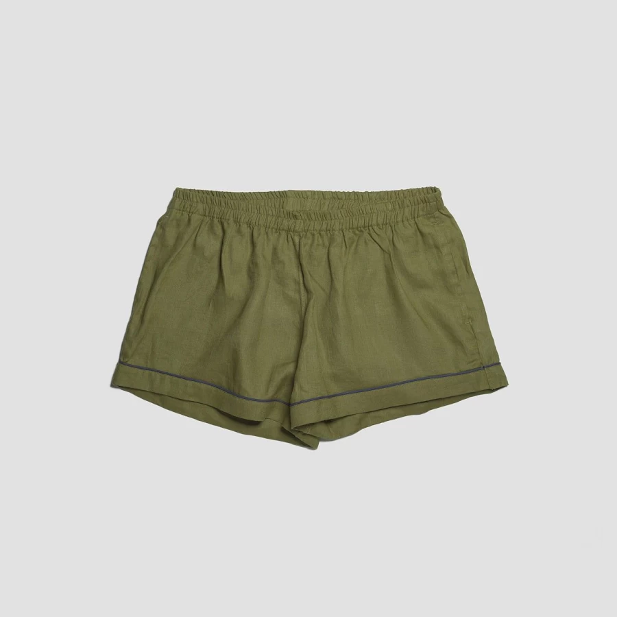 Piglet in Bed Women's Moss Green Linen Pajama Shorts - Breathable Sleepwear