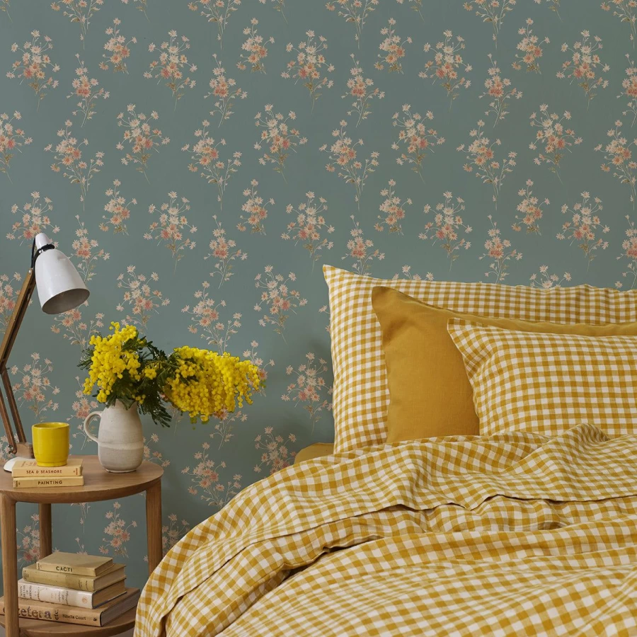 "Piglet in Bed Laurel Green Daisy Bouquet Wallpaper – Floral Botanical Peel and Stick Wallpaper"