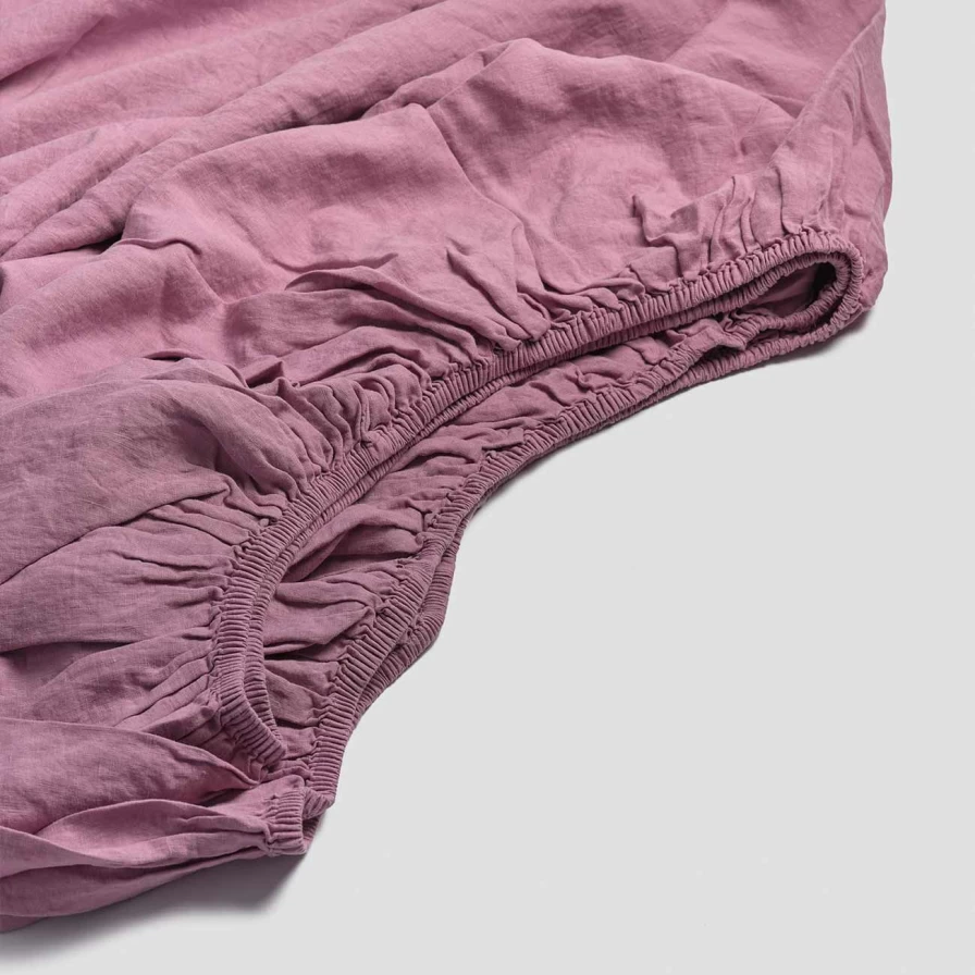 "Piglet in Bed 100% Linen Fitted Sheet - Raspberry Red, Queen Size"