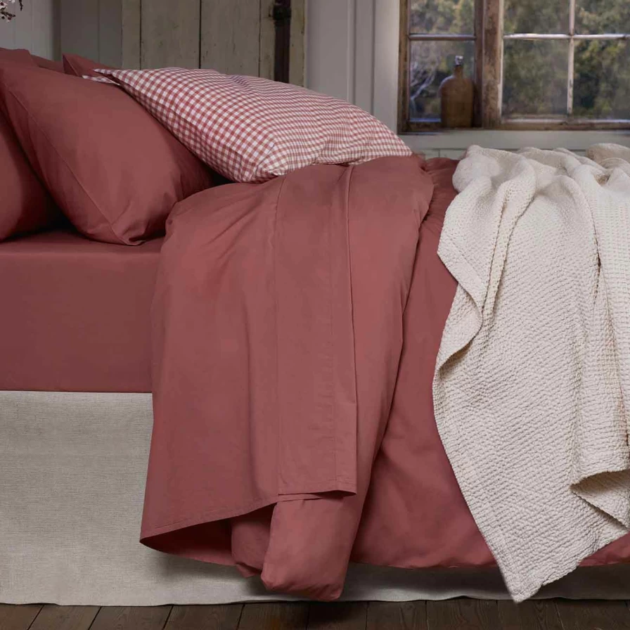 Piglet in Bed Red Dune Washed Cotton Percale Flat Sheet – Soft & Breathable Bedding