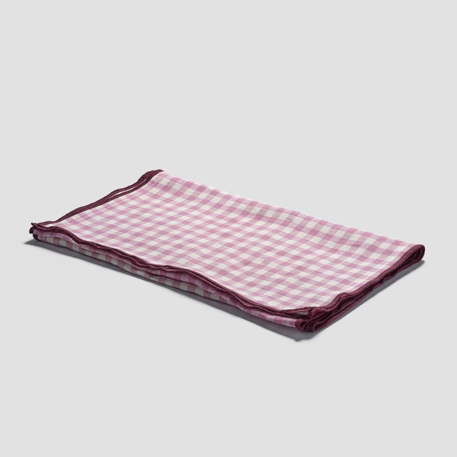 Piglet in Bed Blue Gingham Linen Table Runner - Handmade Organic Cotton Dining Decor
