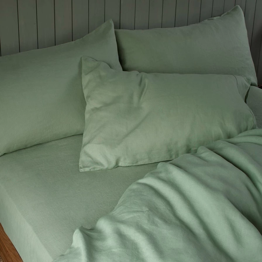 Piglet in Bed Sage Green 100% Linen Fitted Sheet - Queen Size Eco-Friendly Bedding