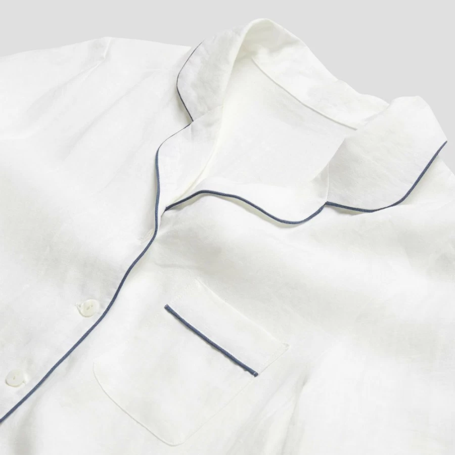 Piglet in Bed Women's White Linen Pyjama Shirt - Breathable Sleep Top