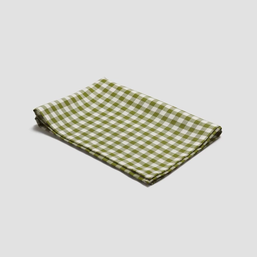 Piglet in Bed Botanical Green Gingham Linen Tea Towel - Organic Cotton Kitchen Towel, Eco-Friendly Hand Towel, Sustainable Home Decor